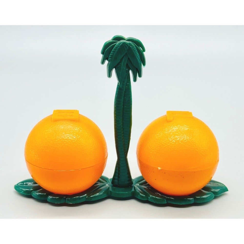 Beacon Orange Palm Tree Plastic Salt Pepper Shakers USA Tropical Kitsch